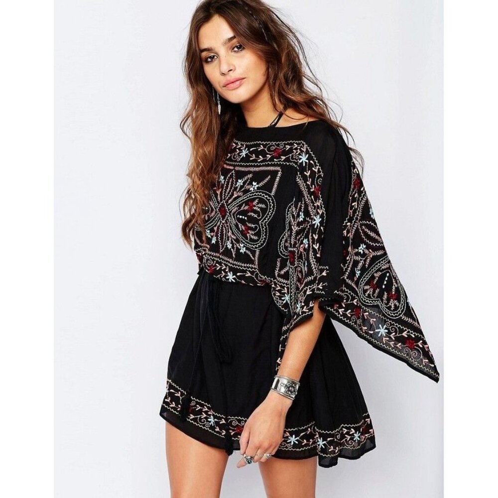 FREE PEOPLE Women's Frida Embroidered Dress M In Black Combo